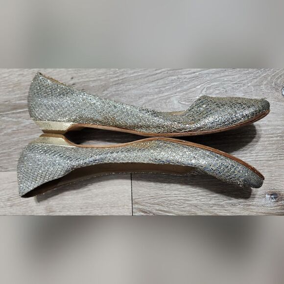 Jimmy Choo Lame Finlay Silver Champagne Glitter Mesh Ballet Flats Sz 39.5 - Picture 5 of 9